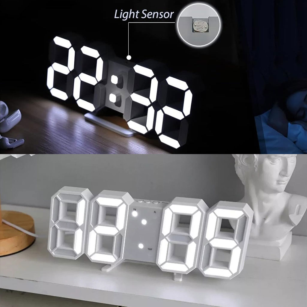 Horloge Murale numérique LED Blanche 3D GH0720L – ساعة رقمية تصميم ثلاثي الأبعاد_0