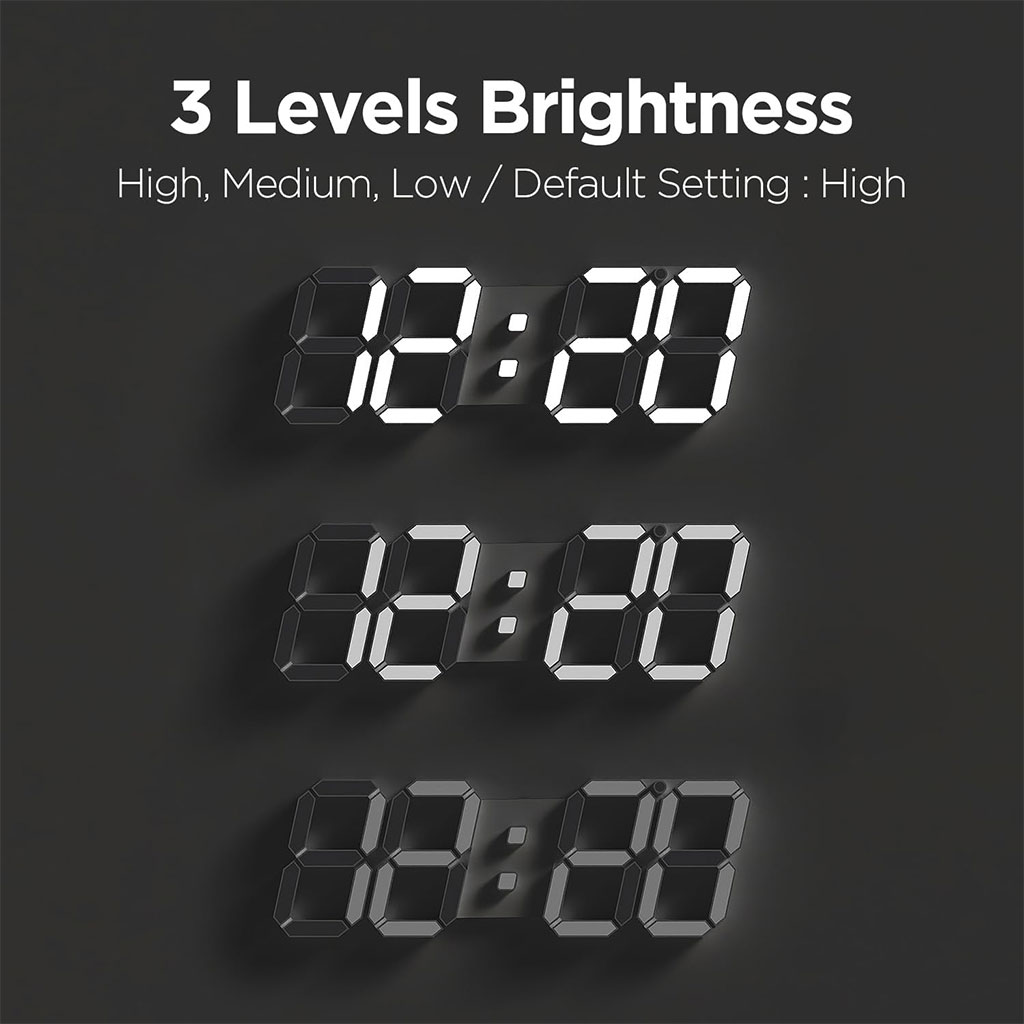 Horloge Murale numérique LED Blanche 3D GH0720L – ساعة رقمية تصميم ثلاثي الأبعاد_6