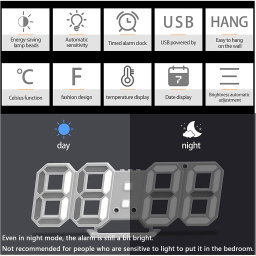 Horloge Murale numérique LED Blanche 3D GH0720L – ساعة رقمية تصميم ثلاثي الأبعاد