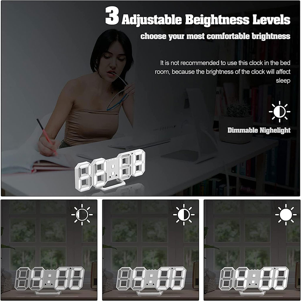 Horloge Murale numérique LED Blanche 3D GH0720L – ساعة رقمية تصميم ثلاثي الأبعاد_7