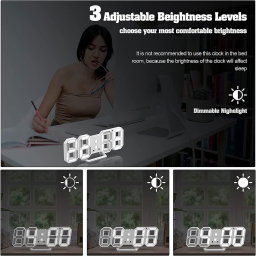 Horloge Murale numérique LED Blanche 3D GH0720L – ساعة رقمية تصميم ثلاثي الأبعاد