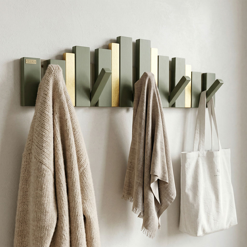Porte-Manteau Mural Design Piano en Bois avec Touches Dorées - علاقة ملابس خشبية_3