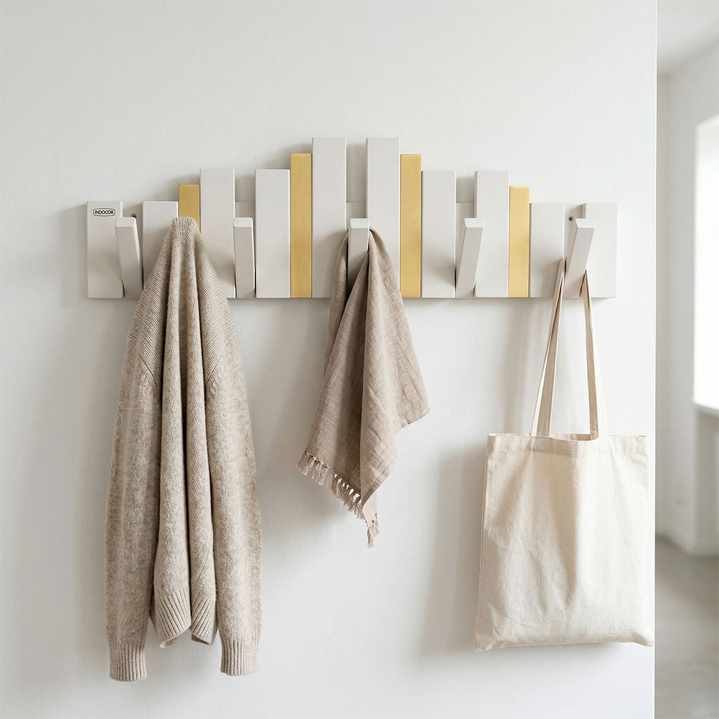 Porte-Manteau Mural Design Piano en Bois avec Touches Dorées - علاقة ملابس خشبية_1