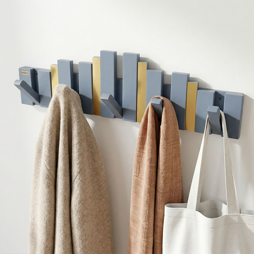 Porte-Manteau Mural Design Piano en Bois avec Touches Dorées - علاقة ملابس خشبية_4