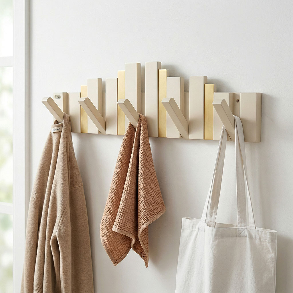 Porte-Manteau Mural Design Piano en Bois avec Touches Dorées - علاقة ملابس خشبية_5