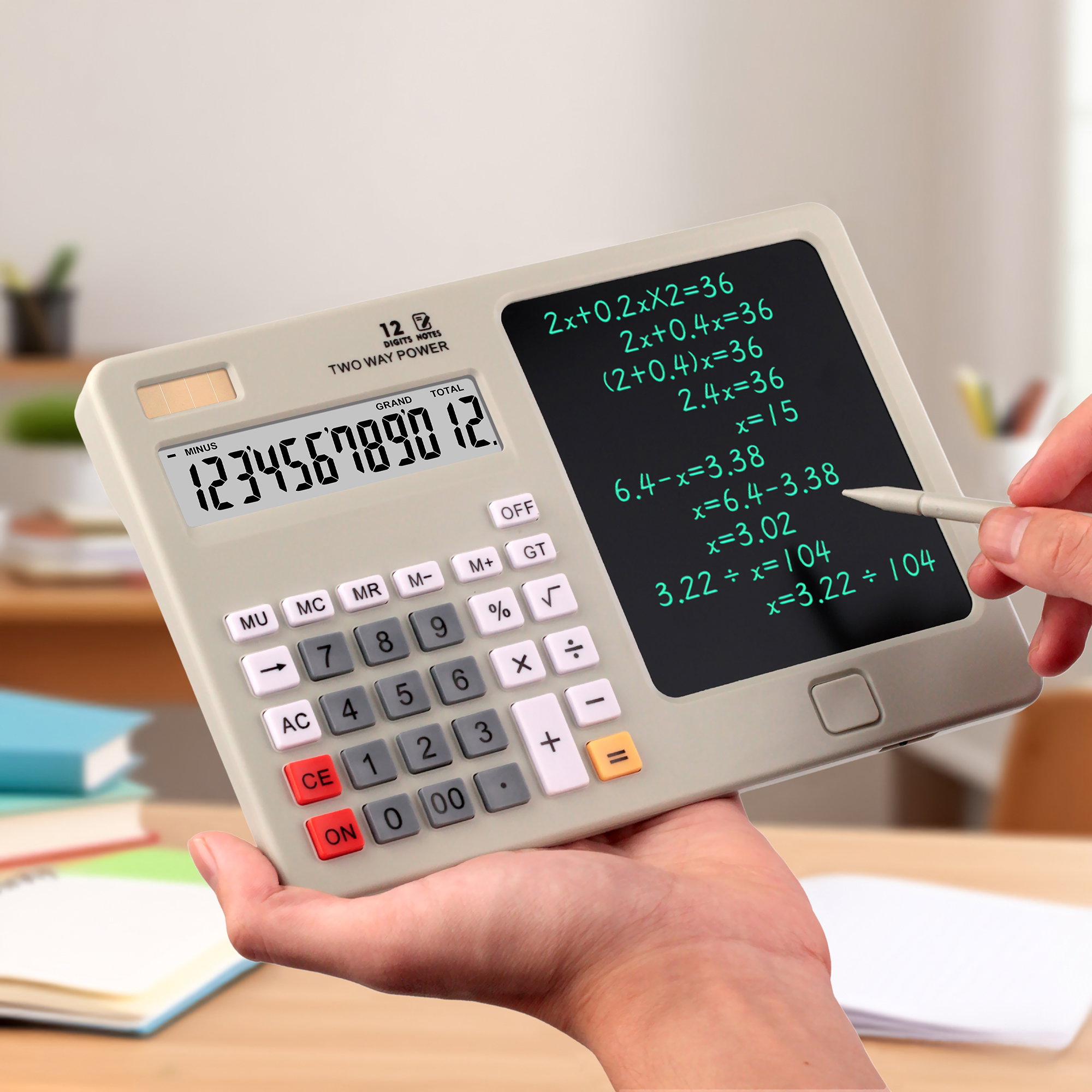 Calculatrice avec Tablette d'Écriture LCD 12 Chiffres - حاسبة رقمية مع لوحة كتابة_0