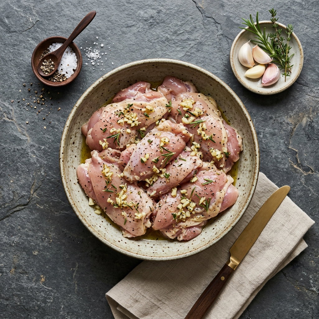 PRE-ORDER (1KG) OF Garlic Chicken Thigh Slices (Hot Pot) 蒜香鸡腿肉 (涮煮)_1
