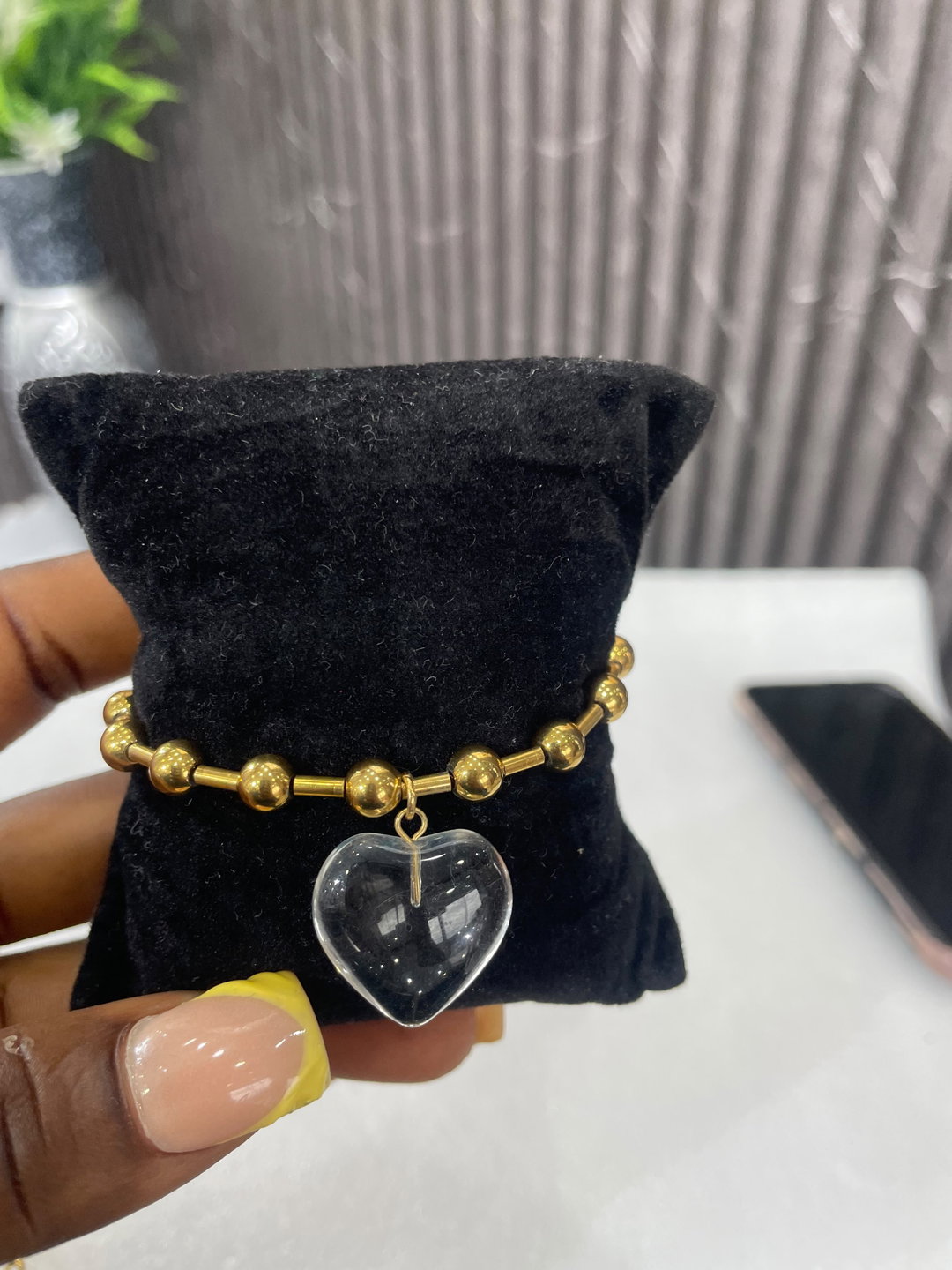 Glitz Gold Heart Charm Beaded Bracelet