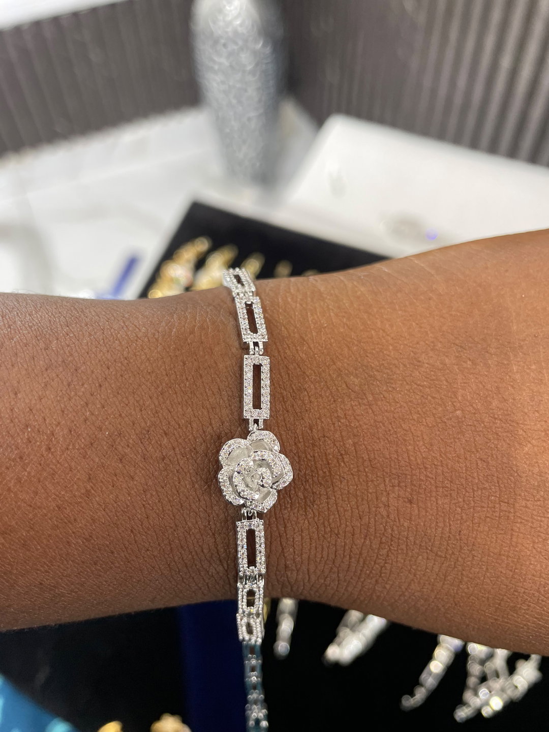 Glitz Silver Crystal Flower Tennis Bracelet
