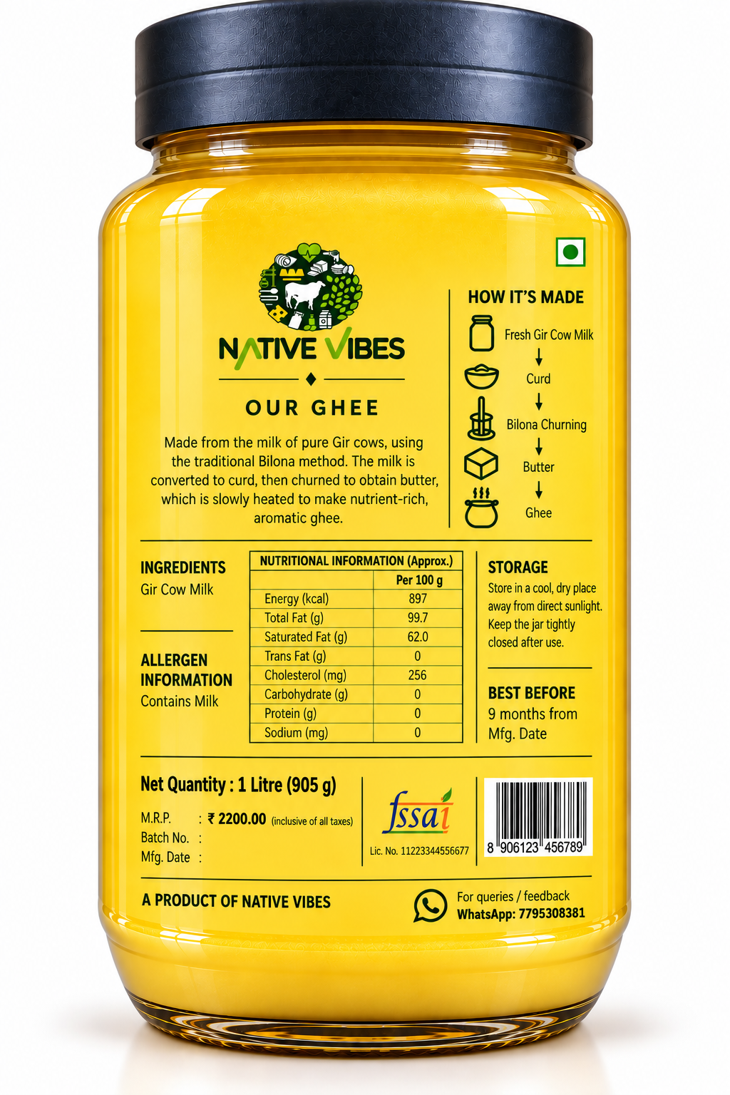Native Vibes Gir Cow Ghee | Traditional Bilona Ghee | 1 Liter_1