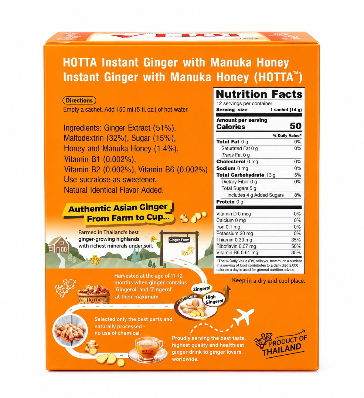 HOTTA Instant Ginger Drink Powder (With Manuka Honey) - 14g x 12s_2