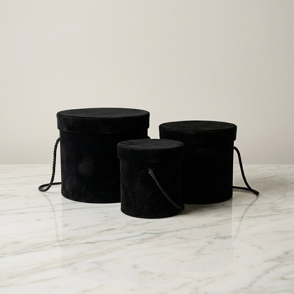 Set 3 Cutii Rotunde din Velura pentru Flori H13.5-H17