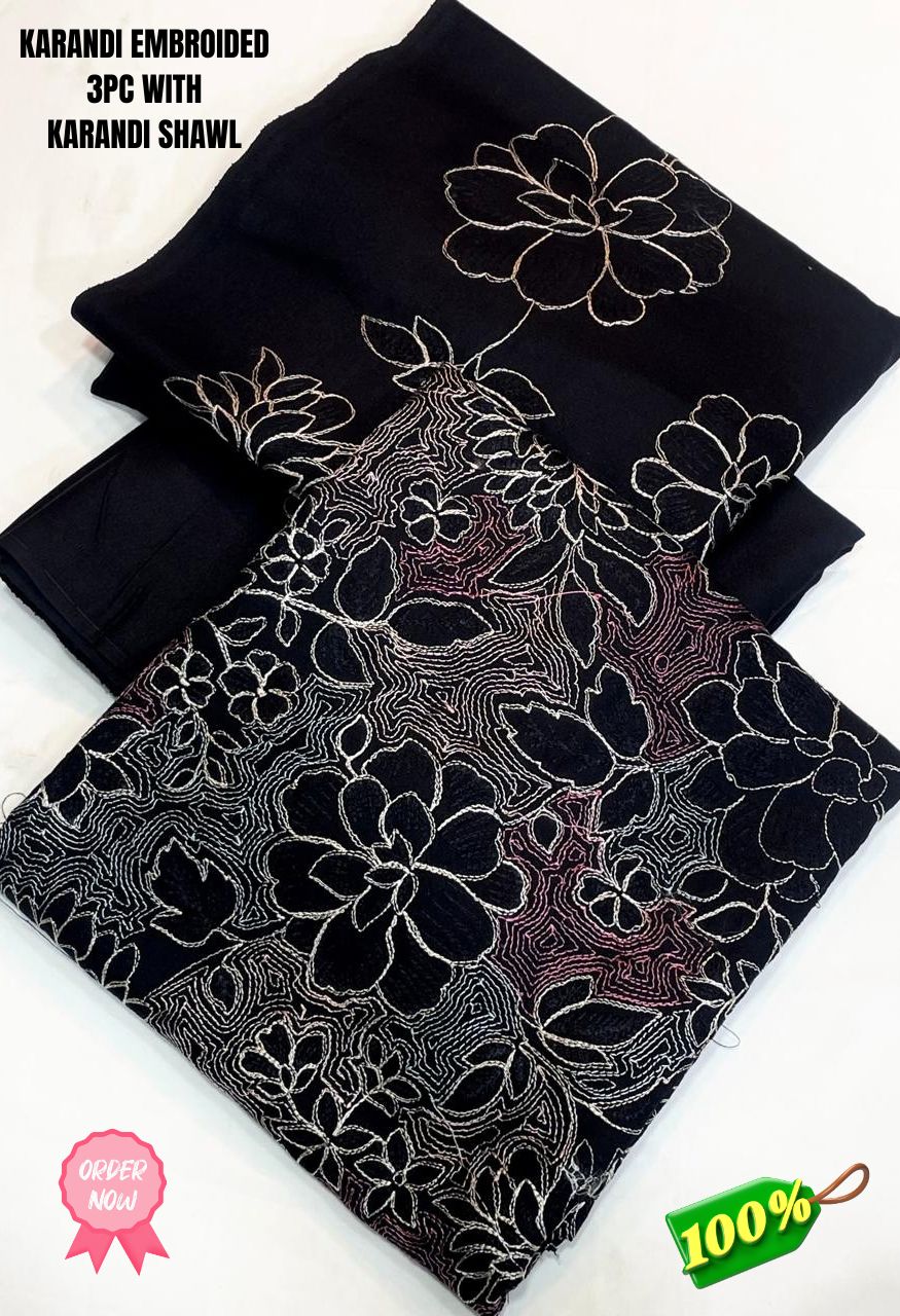*KARANDI WOOL BAREEZE BRAAND*  *EMBRODIED KARANDI WOOL SHIRT WITH KARANDI EMBROIDED SHAWL ORIGNAL 💯 FaAbric*_1