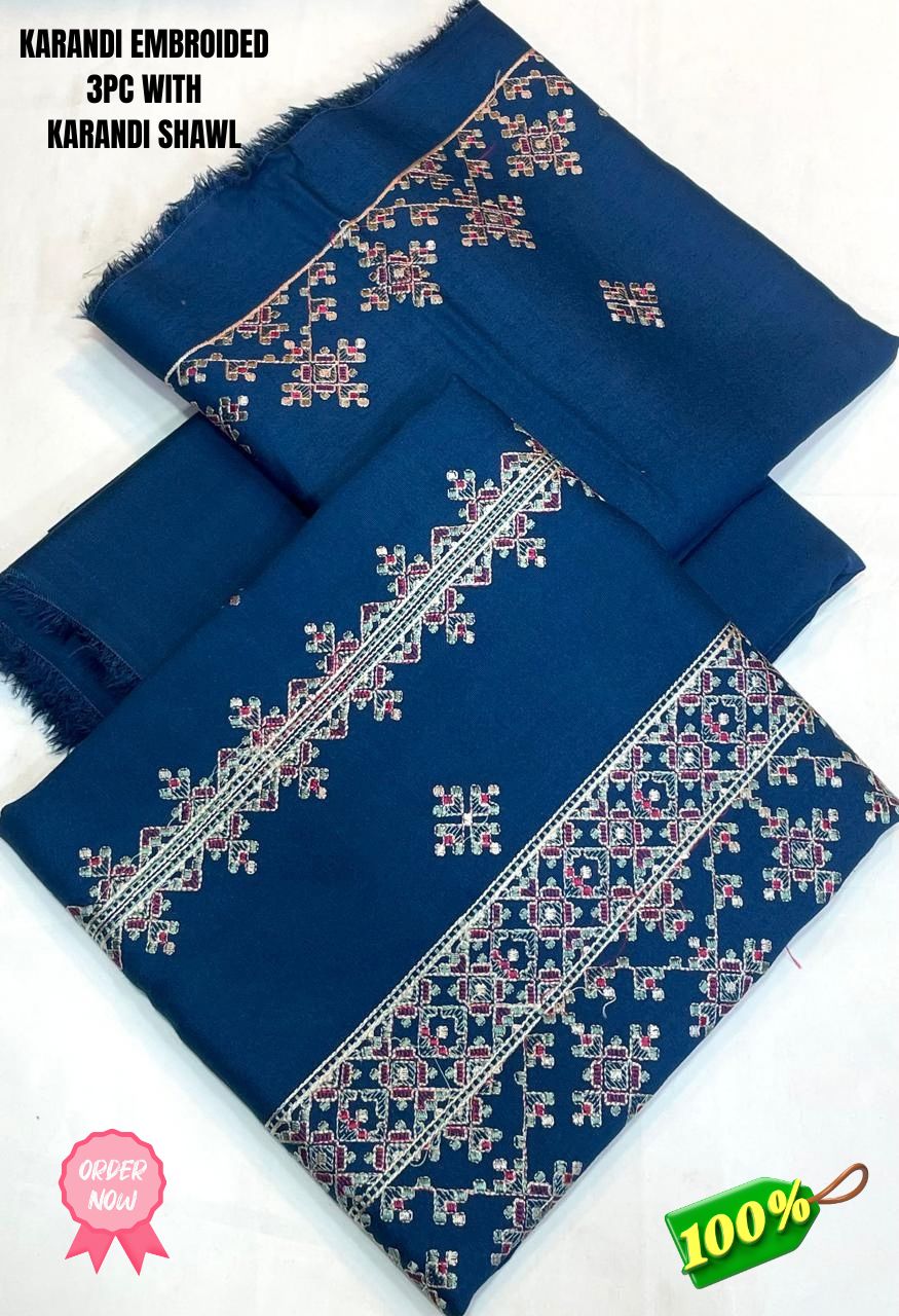 *KARANDI WOOL BAREEZE BRAAND*  *EMBRODIED KARANDI WOOL SHIRT WITH KARANDI EMBROIDED SHAWL ORIGNAL 💯 FaAbric*_0