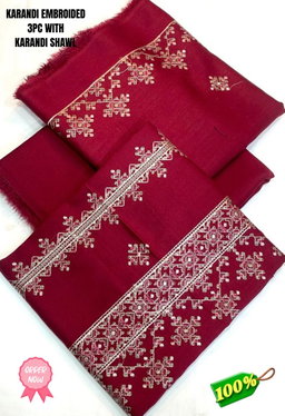 *KARANDI WOOL BAREEZE BRAAND*  *EMBRODIED KARANDI WOOL SHIRT WITH KARANDI EMBROIDED SHAWL ORIGNAL 💯 FaAbric*