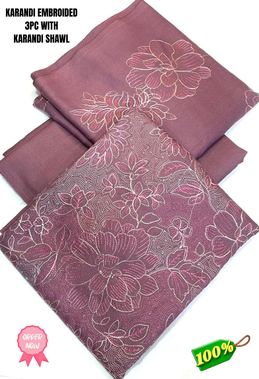 *KARANDI WOOL BAREEZE BRAAND*  *EMBRODIED KARANDI WOOL SHIRT WITH KARANDI EMBROIDED SHAWL ORIGNAL 💯 FaAbric*_4