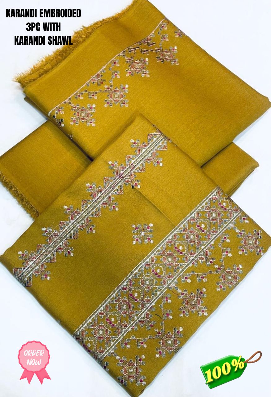 *KARANDI WOOL BAREEZE BRAAND*  *EMBRODIED KARANDI WOOL SHIRT WITH KARANDI EMBROIDED SHAWL ORIGNAL 💯 FaAbric*_6