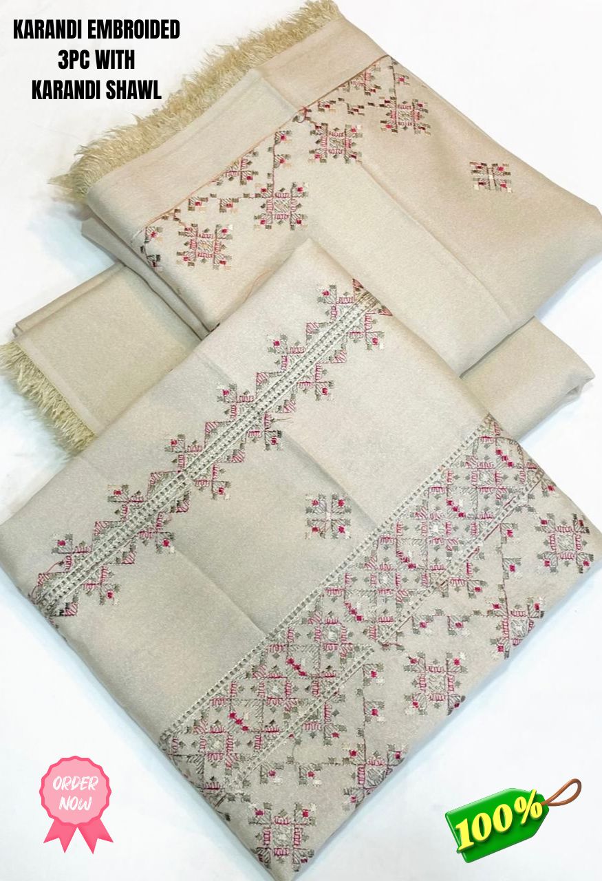 *KARANDI WOOL BAREEZE BRAAND*  *EMBRODIED KARANDI WOOL SHIRT WITH KARANDI EMBROIDED SHAWL ORIGNAL 💯 FaAbric*_7