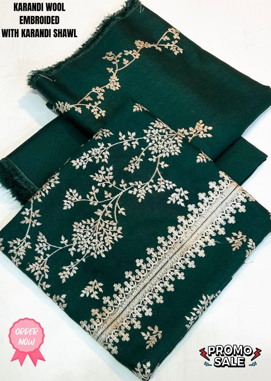 *KARANDI WOOL BAREEZE BRAAND*  *EMBRODIED KARANDI WOOL SHIRT WITH KARANDI EMBROIDED SHAWL ORIGNAL 💯 FaAbric*_10