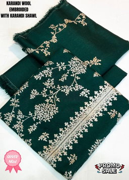 *KARANDI WOOL BAREEZE BRAAND*  *EMBRODIED KARANDI WOOL SHIRT WITH KARANDI EMBROIDED SHAWL ORIGNAL 💯 FaAbric*