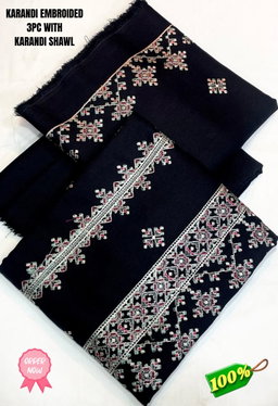 *KARANDI WOOL BAREEZE BRAAND*  *EMBRODIED KARANDI WOOL SHIRT WITH KARANDI EMBROIDED SHAWL ORIGNAL 💯 FaAbric*