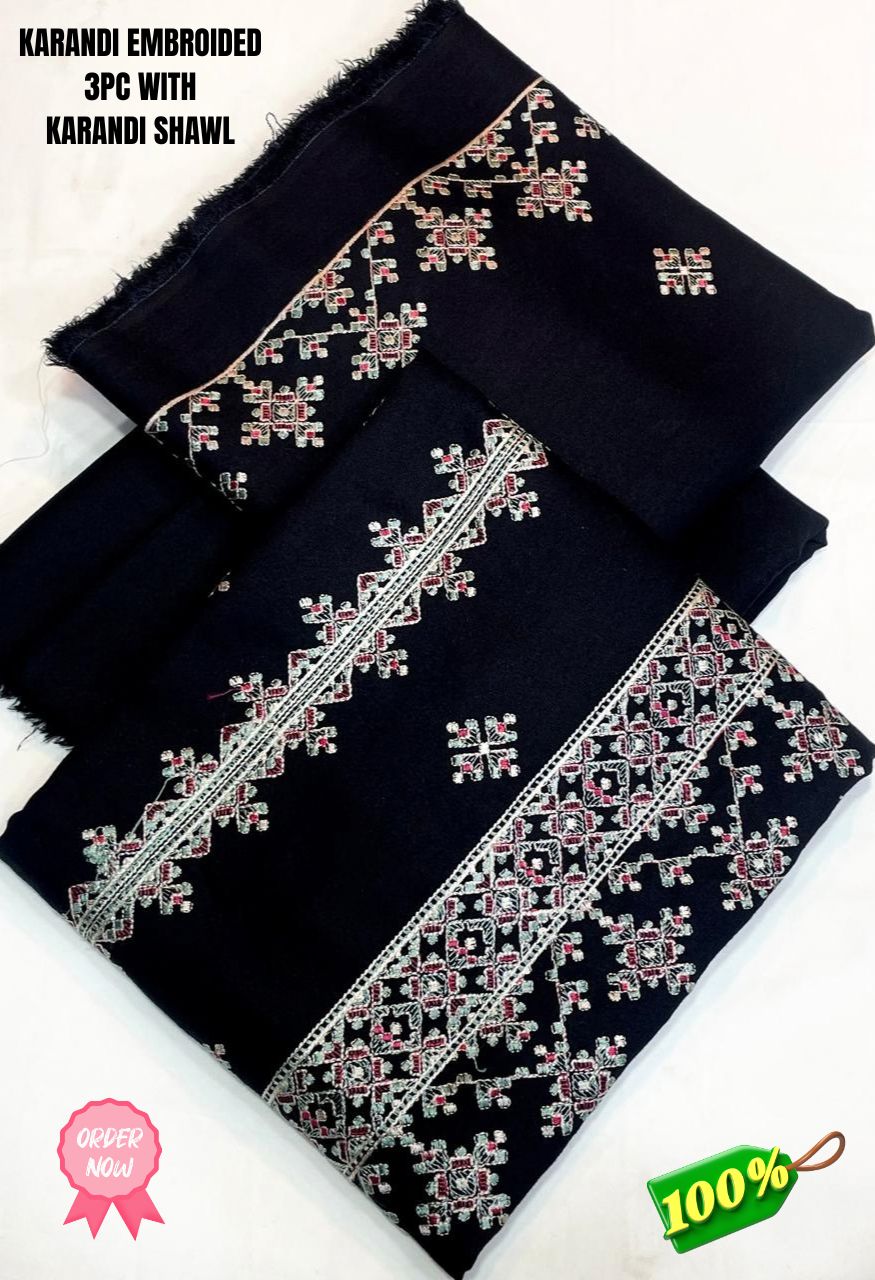 *KARANDI WOOL BAREEZE BRAAND*  *EMBRODIED KARANDI WOOL SHIRT WITH KARANDI EMBROIDED SHAWL ORIGNAL 💯 FaAbric*_8