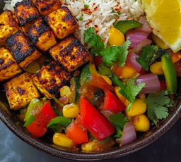 Grilled Chayote & Paneer w/ Turmeric Rice & Veg Medley- [Vegan sp]
