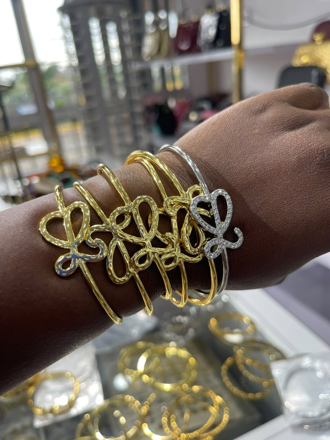 Glitz Open Heart Bangle - Gold& Silver