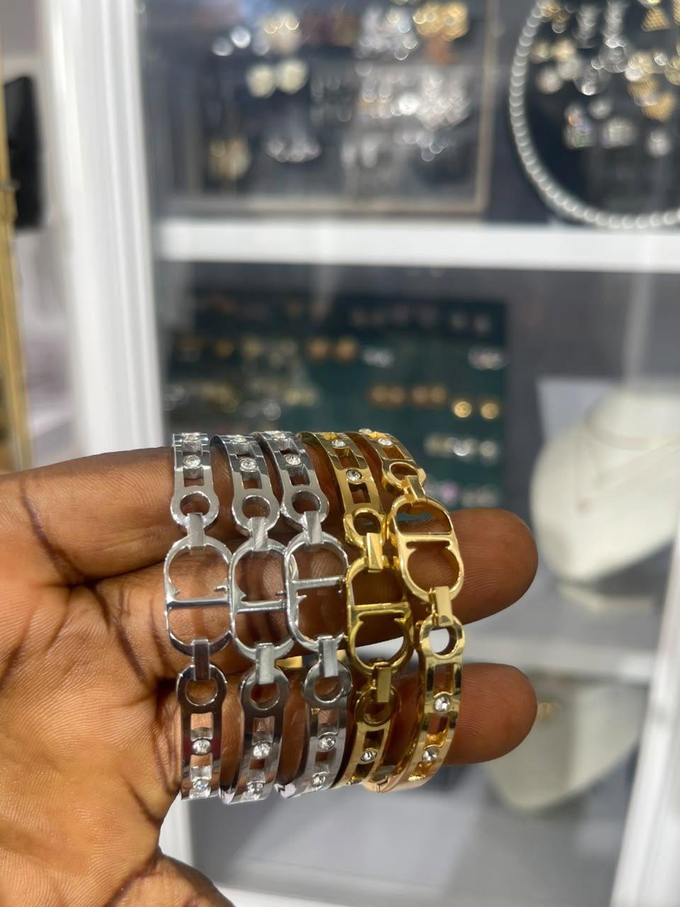 Glitz CD Crystal Link Bangle - Gold & Silver_0