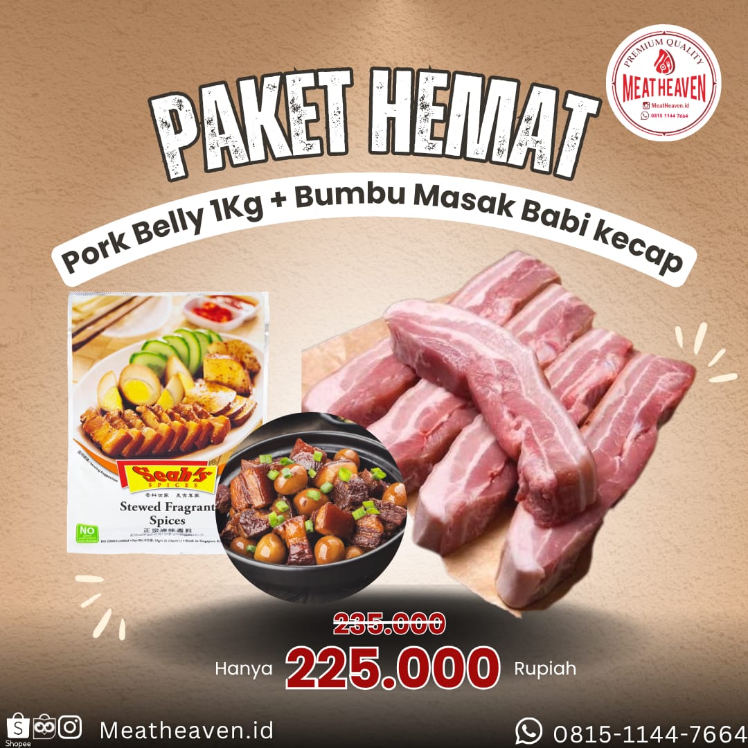 Paket Hemat Pork Belly 1kg + Bumbu Masak Babi Kecap 1pc