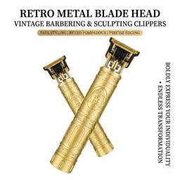 Pride Wolf Professional Vintage T-Blade Hair Clipper & Trimmer - Cordless, Rechargeable (Gold)