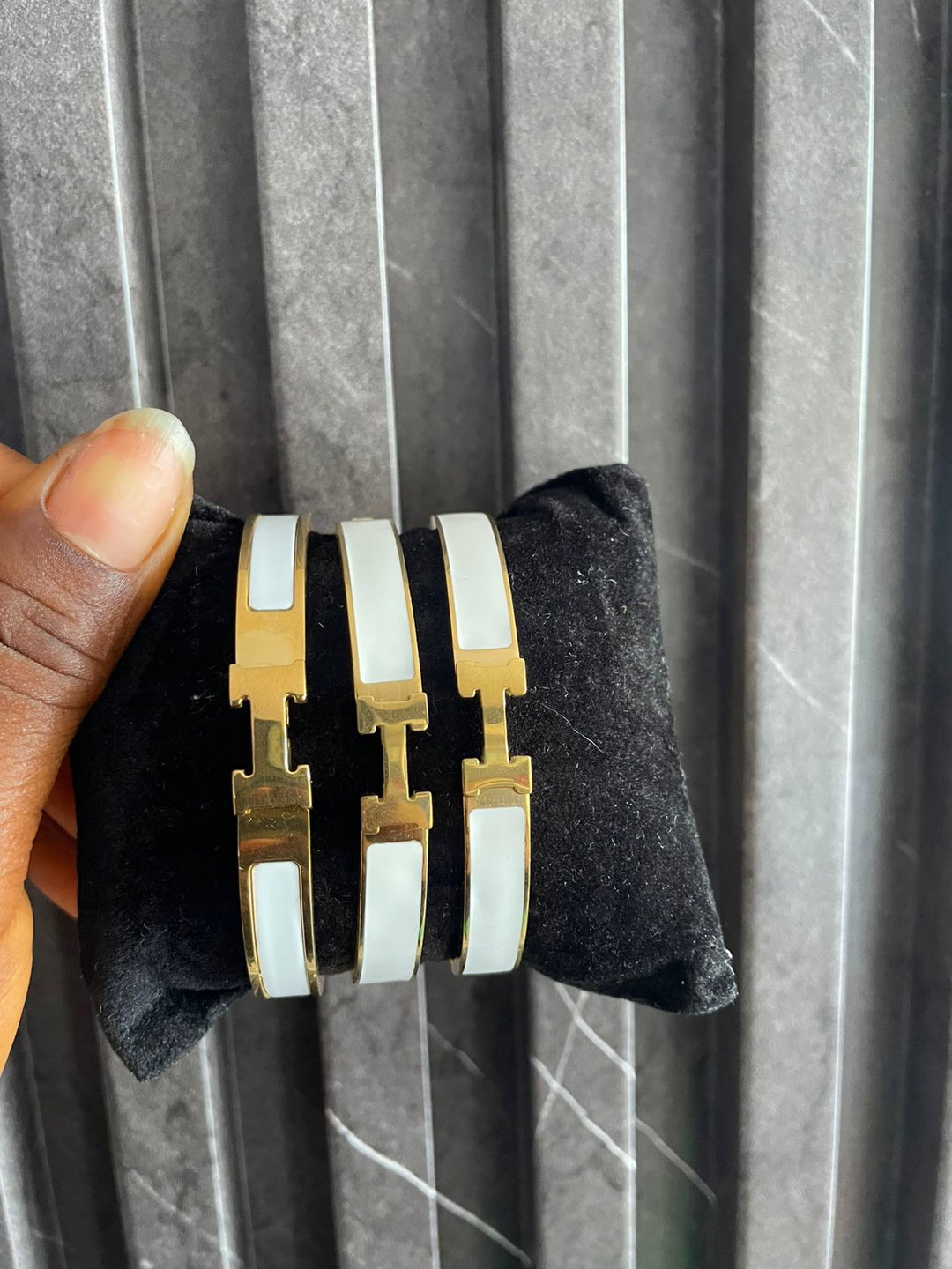 Glitz White Enamel H-Link Bangle
