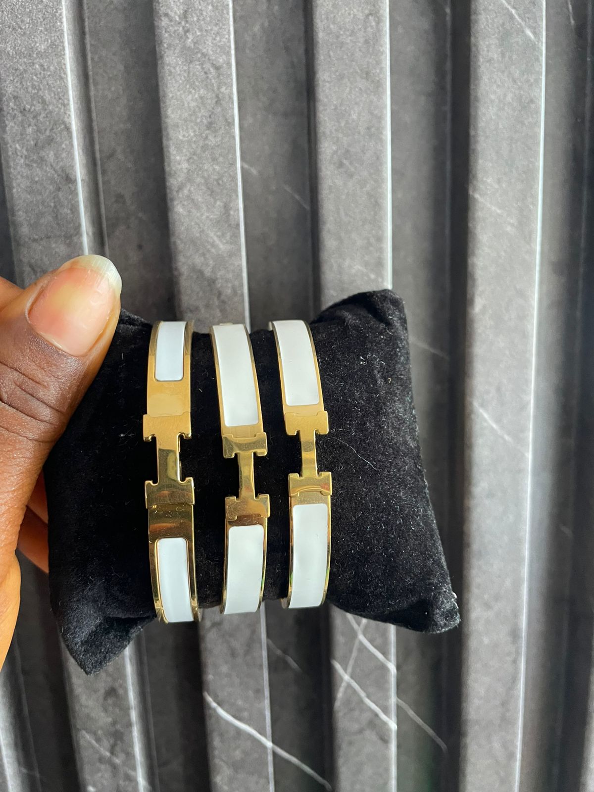 Glitz White Enamel H-Link Bangle_0
