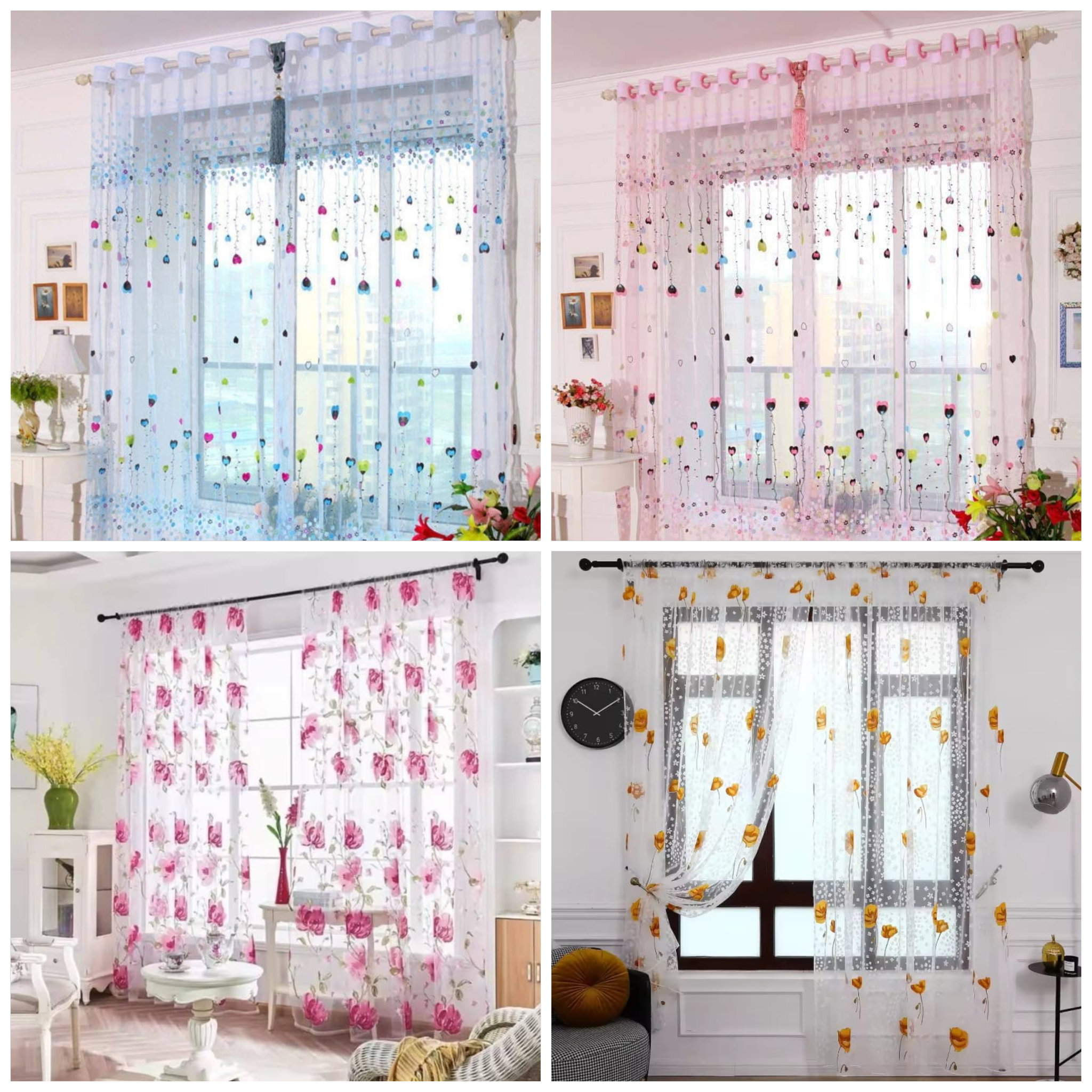 Rideau Transparent Floral - Décoration Salon Chic _0