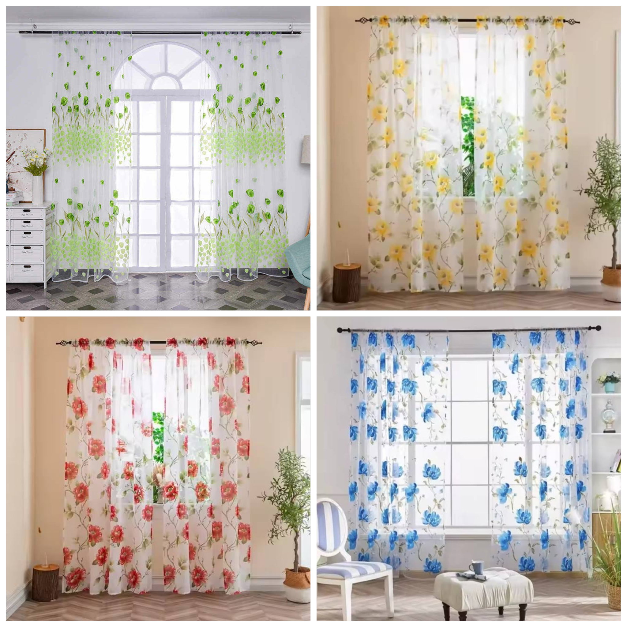 Rideau Transparent Floral - Décoration Salon Chic _1