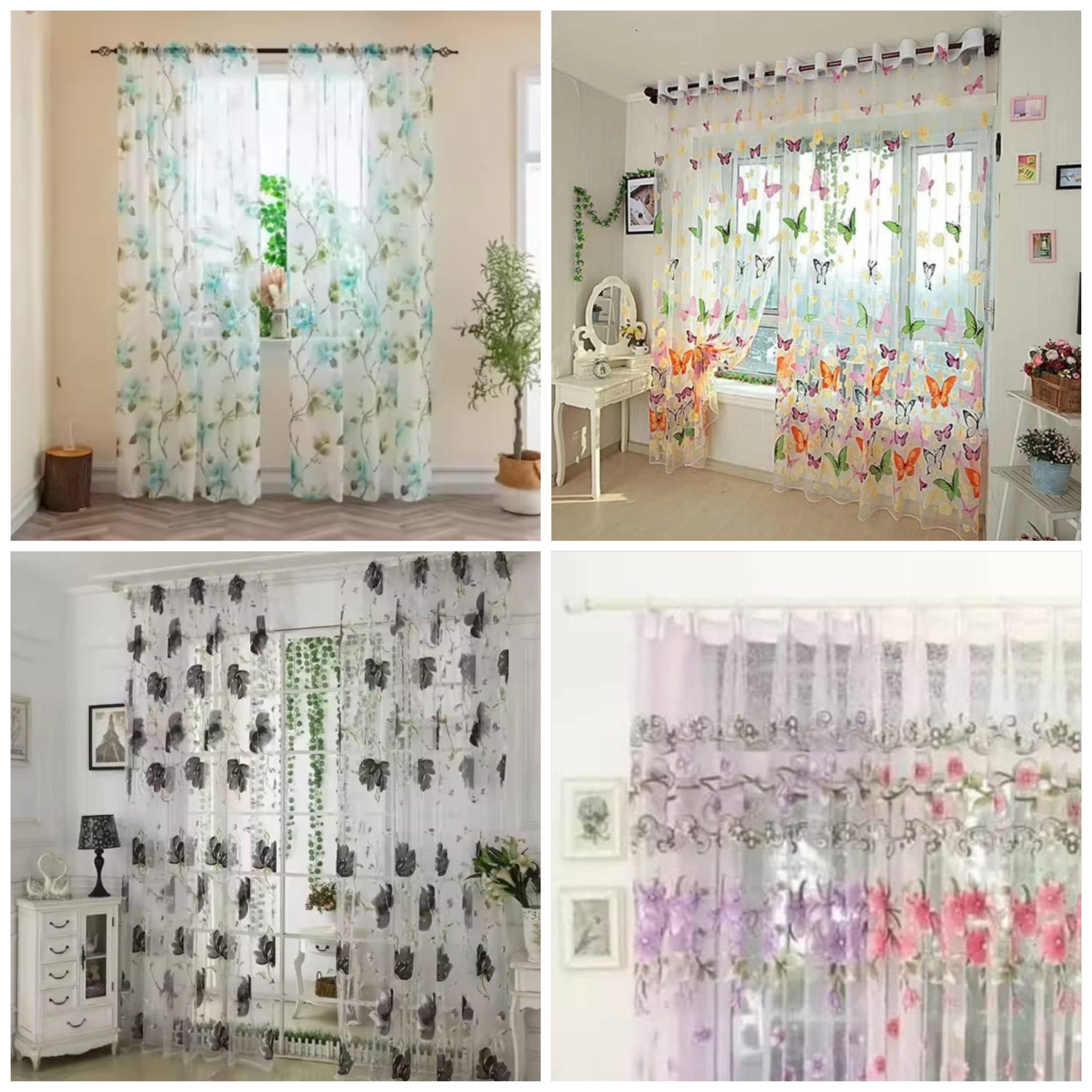 Rideau Transparent Floral - Décoration Salon Chic _2