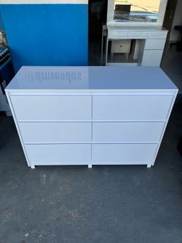 6 DRAWER LONG CHEST WHITE GLOSS