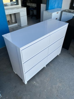 6 DRAWER LONG CHEST WHITE GLOSS