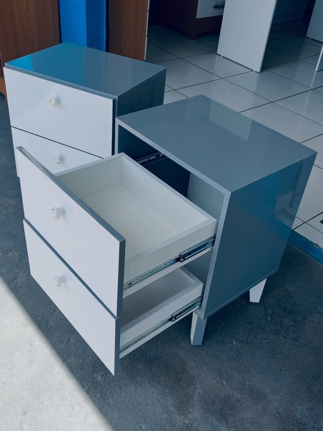 2X MODERN 2 - DRAWER PEDESTALS WHITE & GREY HIGH GLOSS_1