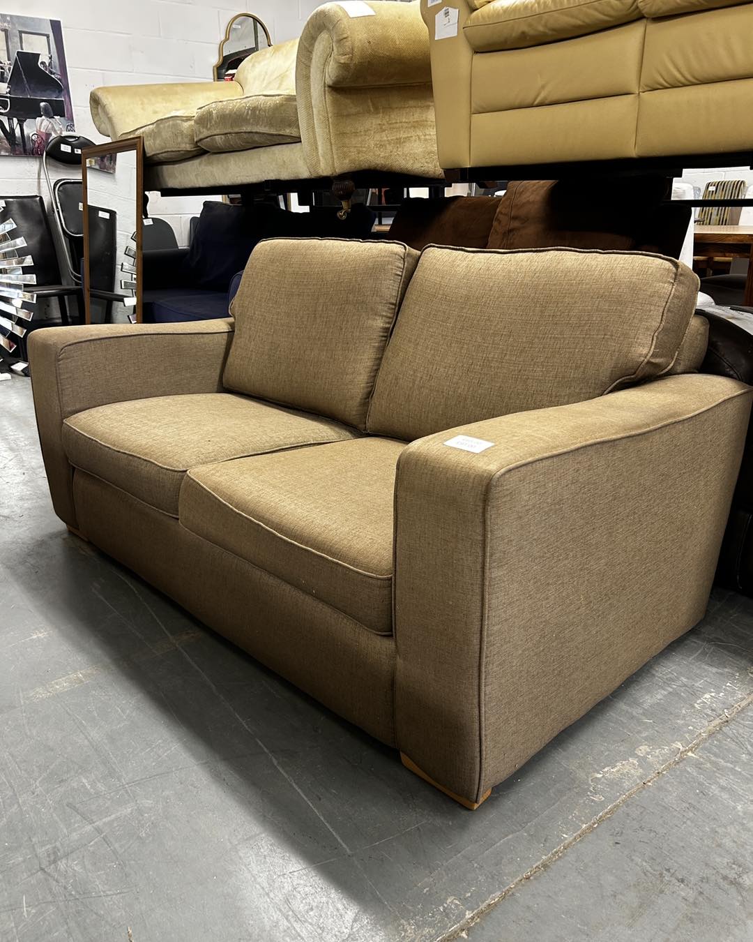 2 SEATER SOFA LIGHT BROWN FABRIC