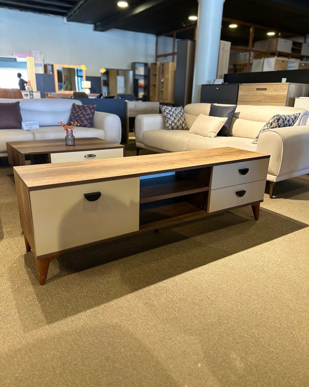 Modern TV Stand 160cm - White & Walnut with Drawers