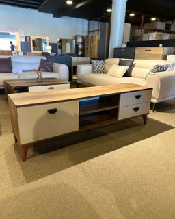 Modern TV Stand 160cm - White & Walnut with Drawers