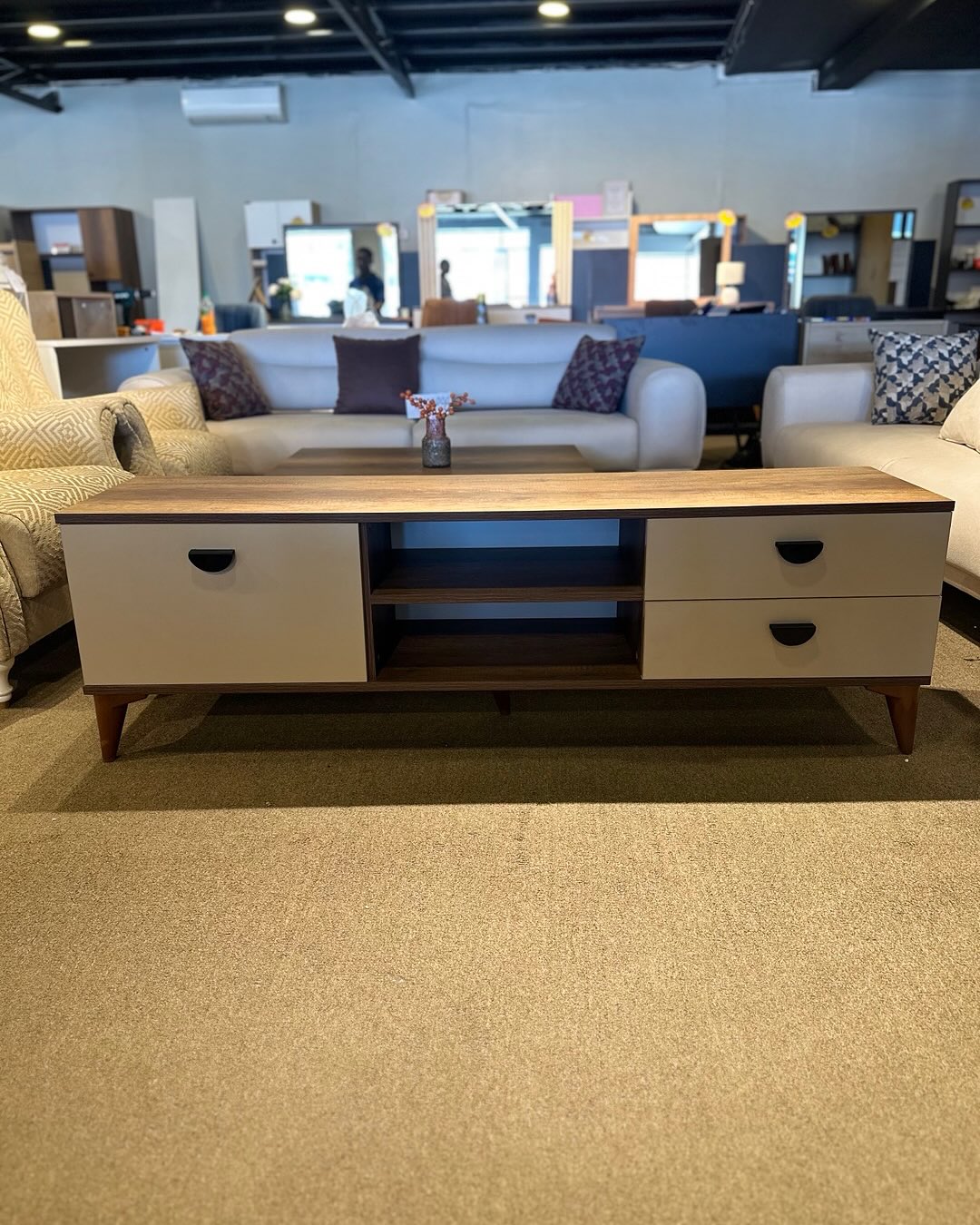 Modern TV Stand 160cm - White & Walnut with Drawers_1