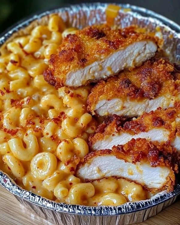 Mac and cheese with crispy chicken 