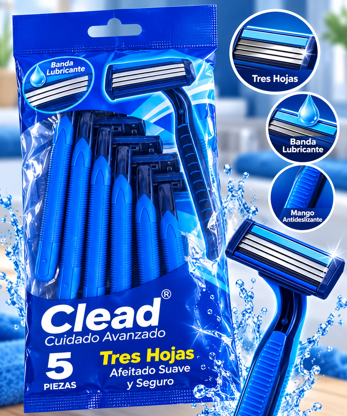 Paquete de 5 cuchillas de afeitar desechables de tres hojas CLEAD 