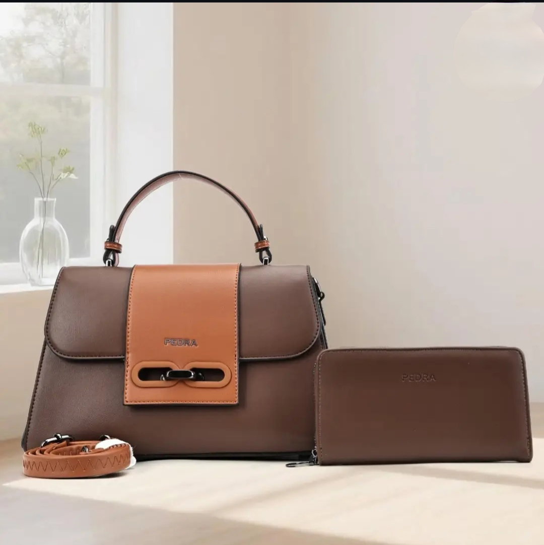 Two toned Medium Trapezoidal bags with wallet_9