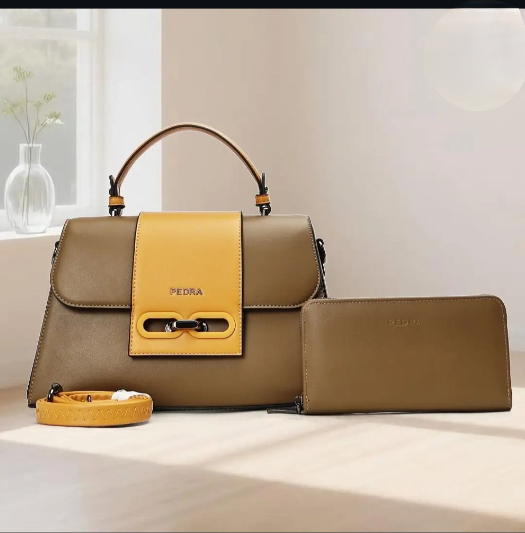 Two toned Medium Trapezoidal bags with wallet_11