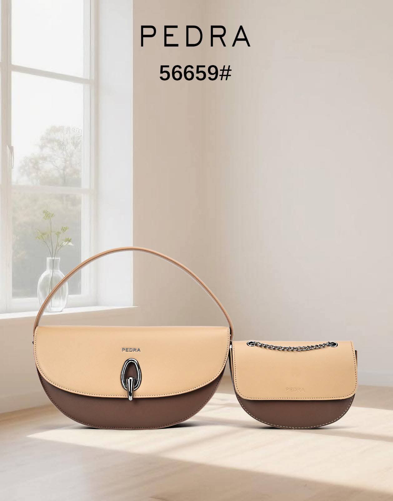 Half-moon / Curved shoulder handbag featuring a dual-tone or monochromatic leather panel design._6