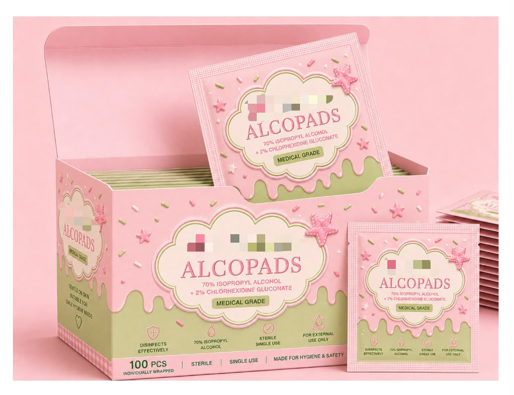 Pink&Green Alcohol Pads - 100pcs per box (10 Boxes per Order)