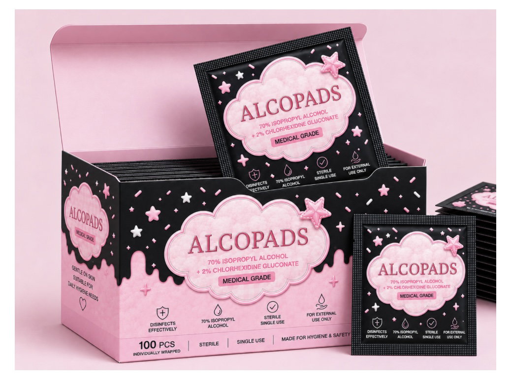 Black&Pink Alcohol Pads - 100pcs per box (10 Boxes per Order)